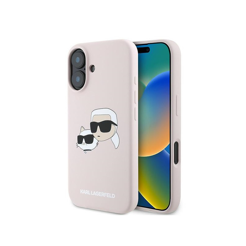 „Karl Lagerfeld“ silikoninis dėklas su galvučių spauda „MagSafe“, skirtas „iPhone 16 Plus“ – rožinis