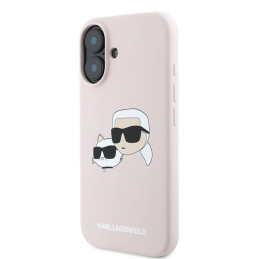 „Karl Lagerfeld“ silikoninis dėklas su galvučių spauda „MagSafe“, skirtas „iPhone 16 Plus“ – rožinis