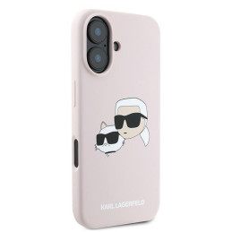 „Karl Lagerfeld“ silikoninis dėklas su galvučių spauda „MagSafe“, skirtas „iPhone 16 Plus“ – rožinis