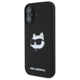 Karl Lagerfeld silikoninis „MagSafe iPhone 16“ dėklas su „Choupette“ galvos raštu – juodas