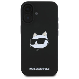 Karl Lagerfeld silikoninis „MagSafe iPhone 16“ dėklas su „Choupette“ galvos raštu – juodas