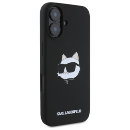 Karl Lagerfeld silikoninis „MagSafe iPhone 16“ dėklas su „Choupette“ galvos raštu – juodas