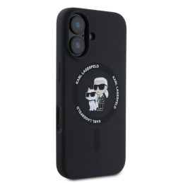 Karl Lagerfeld silikoninis „Karl&Choupette Heads Ring MagSafe iPhone 16“ dėklas – juodas