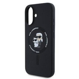 Karl Lagerfeld silikoninis „Karl&Choupette Heads Ring MagSafe iPhone 16“ dėklas – juodas