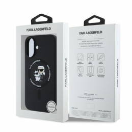 Karl Lagerfeld silikoninis „Karl&Choupette Heads Ring MagSafe iPhone 16“ dėklas – juodas