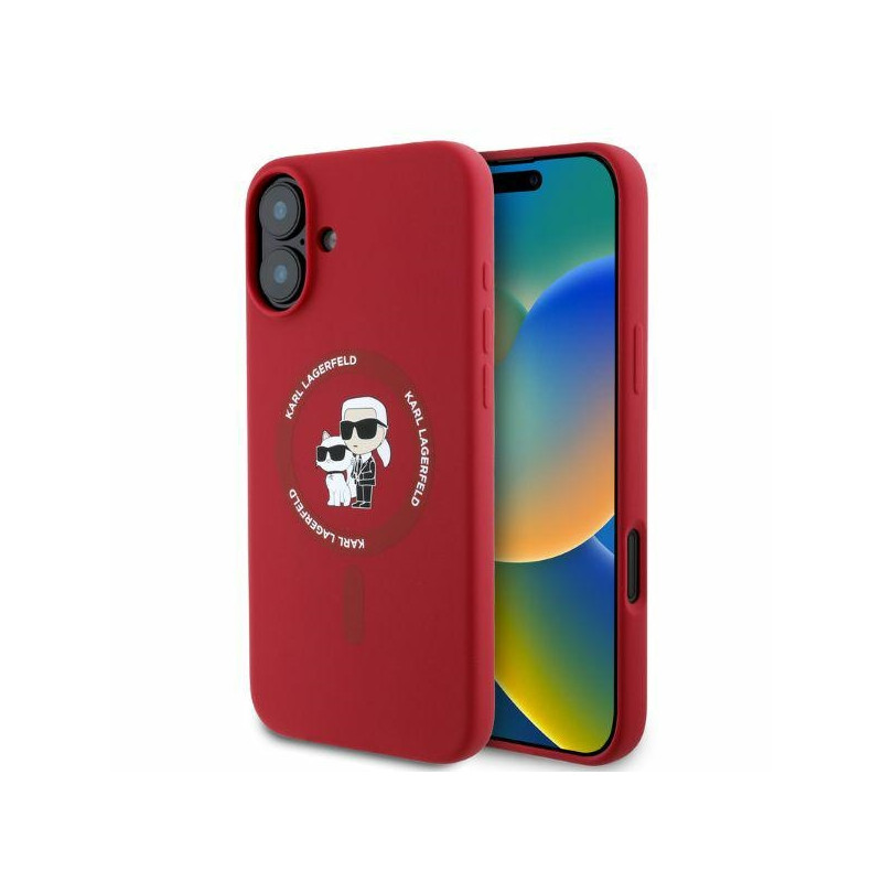 Karl Lagerfeld silikoninis „Karl&Choupette Heads Ring MagSafe iPhone 16“ dėklas – raudonas