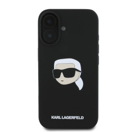 „Karl Lagerfeld“ silikoninis „MagSafe iPhone 16“ dėklas su „Karl Head“ atvaizdu – juodas