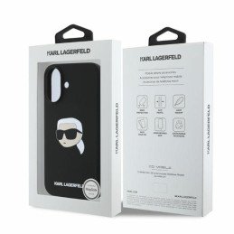 „Karl Lagerfeld“ silikoninis „MagSafe iPhone 16“ dėklas su „Karl Head“ atvaizdu – juodas