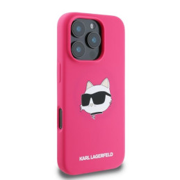 Karl Lagerfeld silikoninis „MagSafe iPhone 16 Pro Max“ dėklas su „Choupette Head“ raštu – fuksijos spalvos