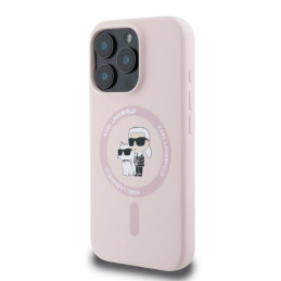 „Karl Lagerfeld“ silikoninis „Karl&Choupette Heads“ „MagSafe“ dėklas, skirtas „iPhone 16 Pro Max“ – rožinis