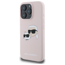 „Karl Lagerfeld“ silikoninis dėklas su galvučių spauda „MagSafe“, skirtas „iPhone 16 Pro Max“ – rožinis