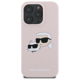 „Karl Lagerfeld“ silikoninis dėklas su galvučių spauda „MagSafe“, skirtas „iPhone 16 Pro Max“ – rožinis