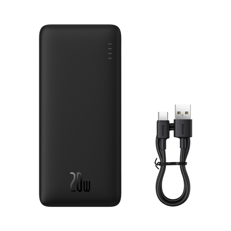 „Baseus Airpow“ 20 W 10000 mAh išorinė baterija su „Baseus Simple Series“ USB-A - USB-C 30 cm laidu - juoda