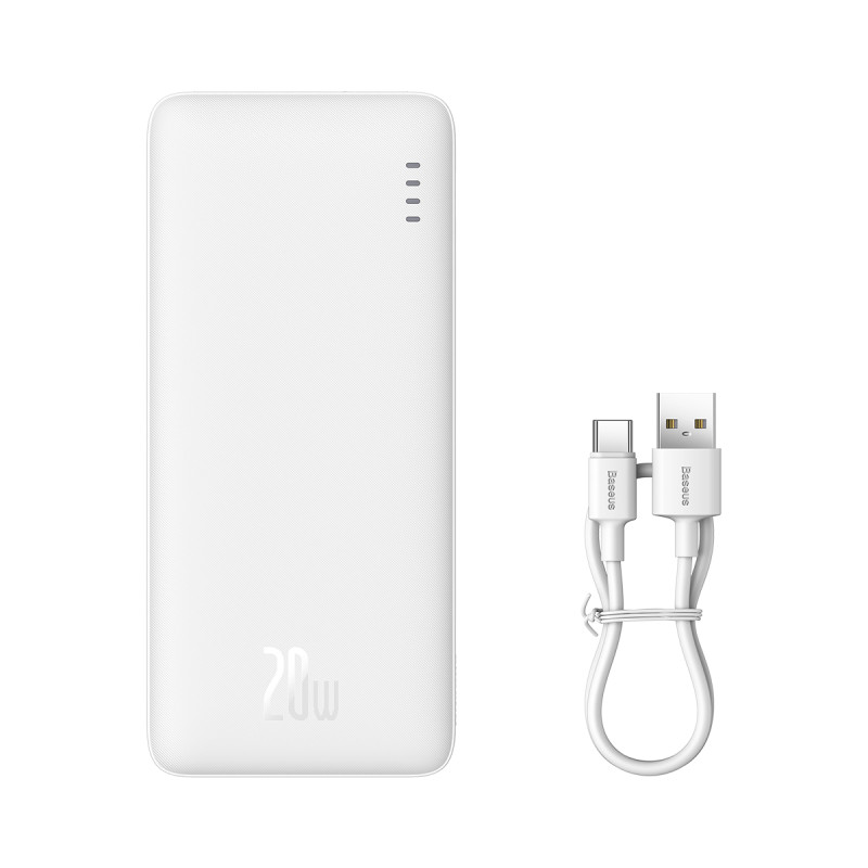 „Baseus Airpow“ 20 W 10000 mAh išorinė baterija su „Baseus Simple Series“ USB-A - USB-C 30 cm laidu - balta