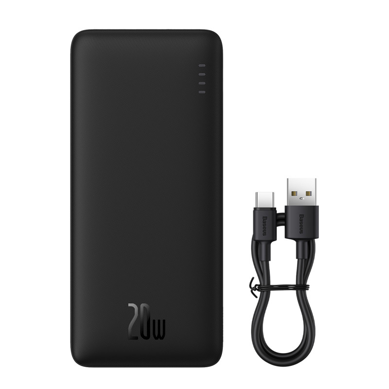 „Baseus Airpow“ 20 W 20000 mAh išorinė baterija su „Baseus Simple Series“ USB-A - USB-C 50 cm laidu - juoda