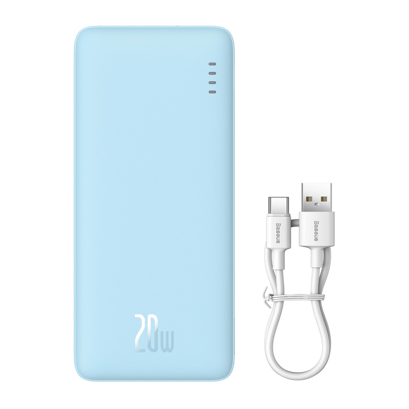 „Baseus Airpow“ 20 W 20000 mAh išorinė baterija su baltu „Baseus Simple Series“ USB-A - USB-C 50 cm laidu - mėlyna
