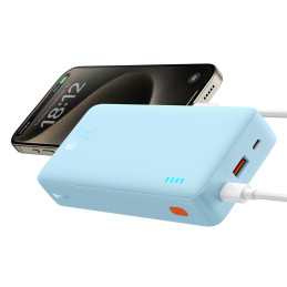 „Baseus Airpow“ 20 W 20000 mAh išorinė baterija su baltu „Baseus Simple Series“ USB-A - USB-C 50 cm laidu - mėlyna