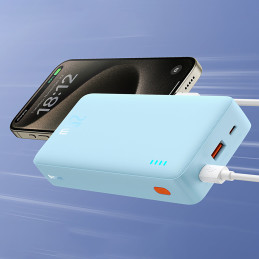„Baseus Airpow“ 20 W 20000 mAh išorinė baterija su baltu „Baseus Simple Series“ USB-A - USB-C 50 cm laidu - mėlyna