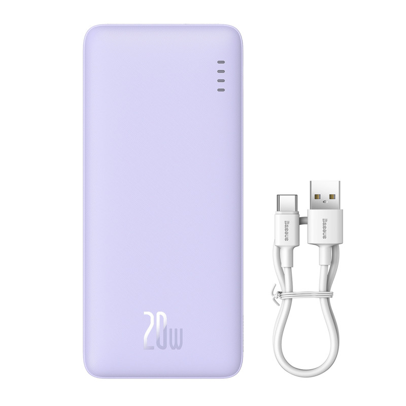 „Baseus Airpow 20W 20000mAh“ išorinė baterija su „Baseus Simple Series“ USB-A - USB-C 50 cm laidu - violetinė