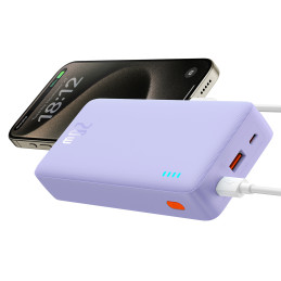 „Baseus Airpow 20W 20000mAh“ išorinė baterija su „Baseus Simple Series“ USB-A - USB-C 50 cm laidu - violetinė