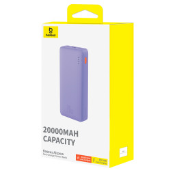 „Baseus Airpow 20W 20000mAh“ išorinė baterija su „Baseus Simple Series“ USB-A - USB-C 50 cm laidu - violetinė