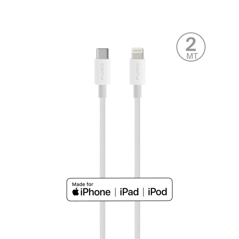 „Puro Plain“ laidas, skirtas „Apple“ su MFI USB-C – „Lightning 2.0 2.4A“ 2 m – baltas