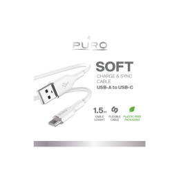 „Puro Soft USB-A“ – „USB-C“ laidas, 1,5 m, baltas