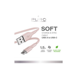 „Puro Soft USB-A“ – „USB-C“ laidas 1,5 m – rožinis