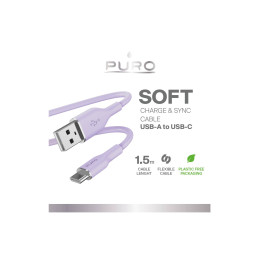 „Puro Soft USB-A“ – „USB-C“ laidas 1,5 m – violetinis
