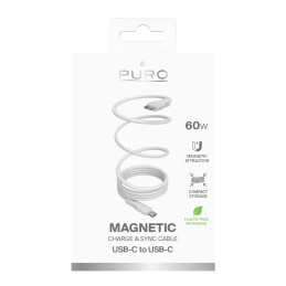 „Puro Magnetic USB-C“ – USB-C 60 W USB 3.2 (20 Gbps) 1 m magnetinis kabelis – baltas