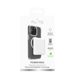 „Puro Power Mag 5000mAh“ išorinė baterija su „MagSafe USB-C“ – balta