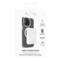 „Puro Slim Power Mag“ 4200 mAh išorinė baterija su „MagSafe USB-C“ – balta