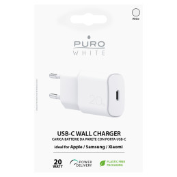 „Puro White“ 20 W galios tiekimo USB-C sieninis įkroviklis – baltas