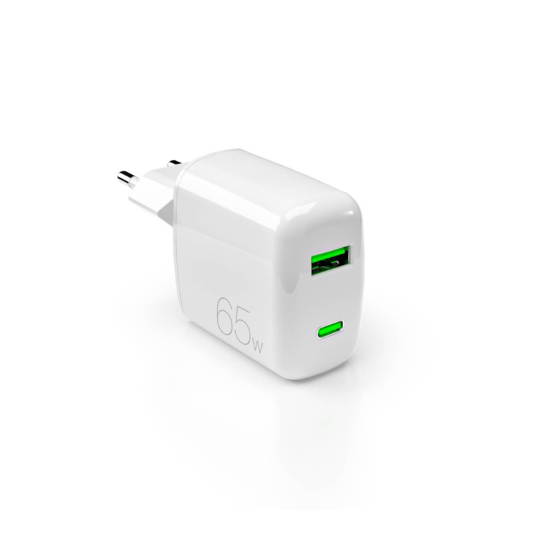 „Puro“ 65 W GaN USB-A USB-C sieninis įkroviklis – baltas