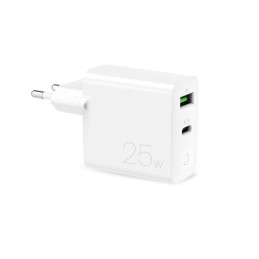 „Puro“ 25 W „Power Delivery“ USB-A USB-C sieninis įkroviklis – baltas