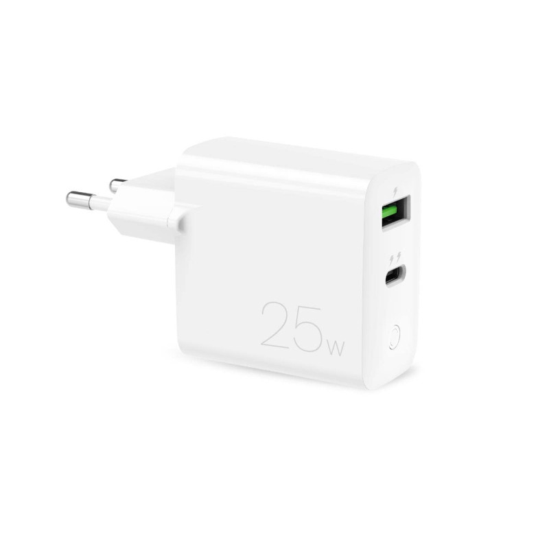 „Puro“ 25 W „Power Delivery“ USB-A USB-C sieninis įkroviklis – baltas