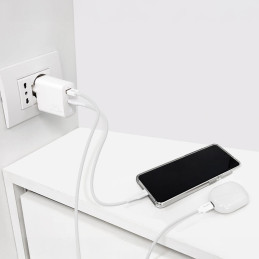 „Puro“ 25 W „Power Delivery“ USB-A USB-C sieninis įkroviklis – baltas