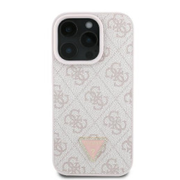 „Guess“ odinis 4G trikampio formos Strass MagSafe dėklas, skirtas iPhone 16 Pro – rožinis