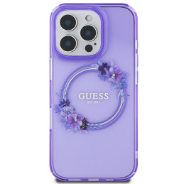 „Guess IML Flowers Wreath MagSafe iPhone 16 Pro“ dėklas – violetinis
