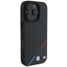BMW M Carbon Tricolor Line MagSafe dėklas, skirtas iPhone 16 Pro – juodas