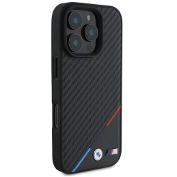 BMW M Carbon Tricolor Line MagSafe dėklas, skirtas iPhone 16 Pro Max – juodas
