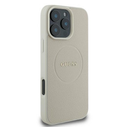„Guess Grained Ring MagSafe“ dėklas, skirtas „iPhone 16 Pro“ – smėlio spalvos