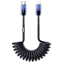 „Joyroom S-A43 Crystal-Clear“ serijos 30 W USB-C – „Lightning“ spiralinis laidas, 1,5 m, juodas