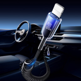 „Joyroom S-A43 Crystal-Clear“ serijos 30 W USB-C – „Lightning“ spiralinis laidas, 1,5 m, juodas