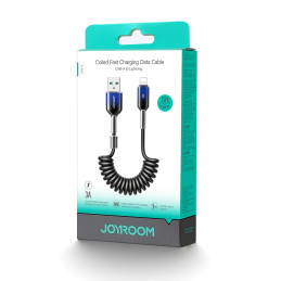 „Joyroom S-A43 Crystal-Clear“ serijos 3A USB-A – „Lightning“ spiralinis kabelis, 1,5 m, juodas
