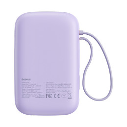 „Baseus QPow 2“ 30 W 10000 mAh išorinė baterija su įmontuotais USB-C laidais – violetinė