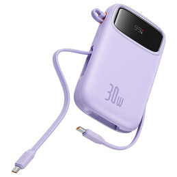 „Baseus QPow 2“ 30 W 10000 mAh išorinė baterija su įmontuotais USB-C laidais – violetinė