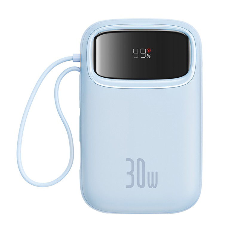 „Baseus QPow 2“ 30 W 10000 mAh išorinė baterija su įmontuotais USB-C laidais – mėlyna