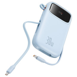 „Baseus QPow 2“ 30 W 10000 mAh išorinė baterija su įmontuotais USB-C laidais – mėlyna