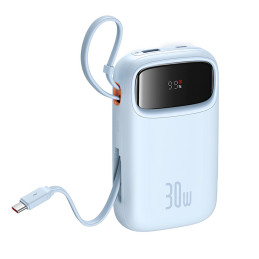 „Baseus QPow 2“ 30 W 10000 mAh išorinė baterija su įmontuotais USB-C laidais – mėlyna